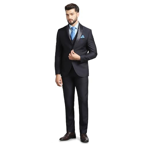 blackberrys Dobby Luxe Suits Notch Lapel in Slim FIT Blue