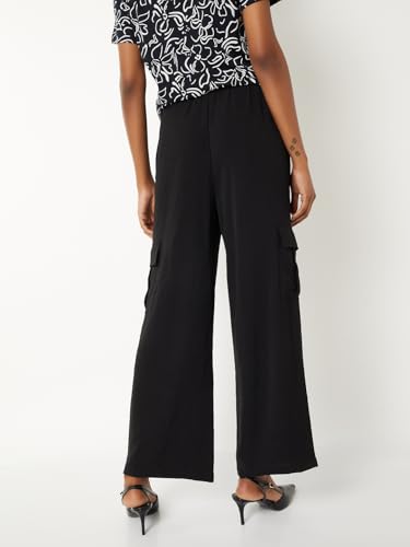 Max Women Solid Wide Leg Cargos (Black_XL)