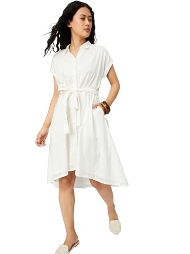 Max Women's Cotton A-Line Below The Knee Dress (EC58002_Off White