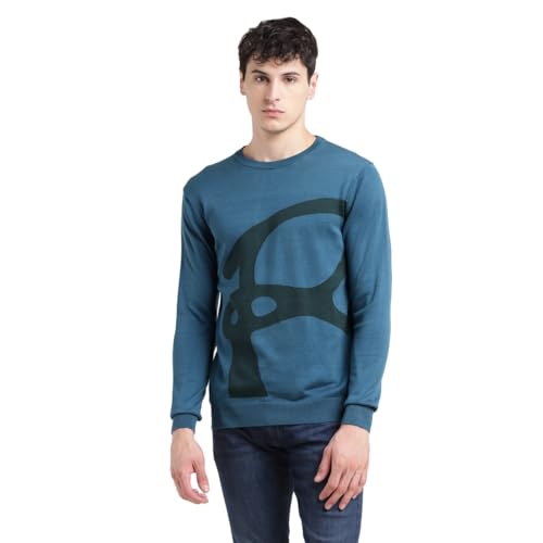 Men's Solid Blue Crew Neck Sweater