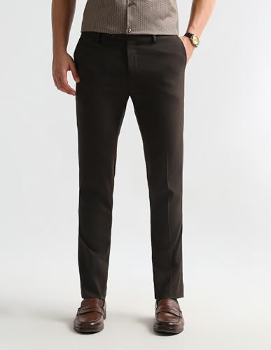 Arrow Men's Textured Regular Fit Trousers (ARAKTR2115_Brown_32)