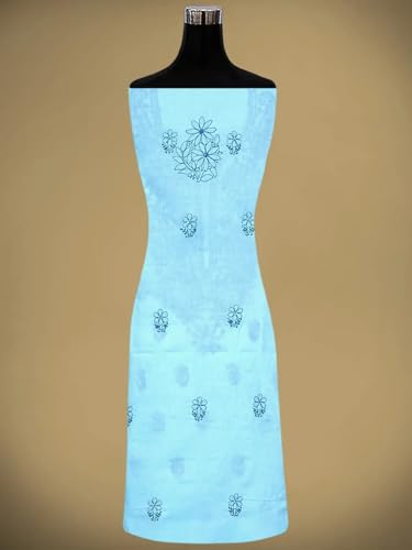 Ada Hand Embroidered Lucknowi Chikankari Unstitched Cotton Dress Material Suit Piece with Dupatta for Women 01A868001 Sky Blue