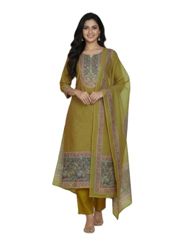 SALWAR STUDIO Chanderi Silk Embellished Unstitched Dress Material (3 Pc)