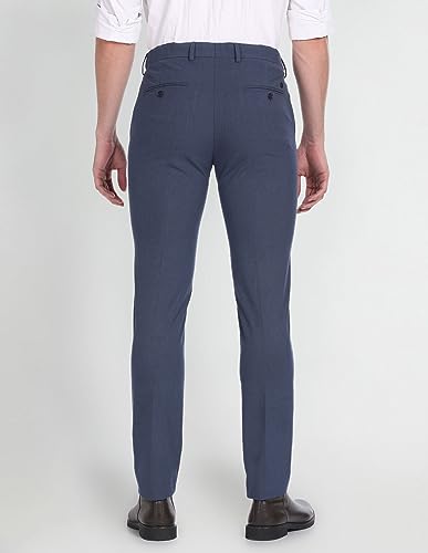 Arrow Super Slim Fit Solid Formal Trousers Blue