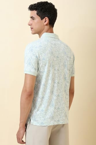 Men Light Blue Print Polo Neck T-Shirt