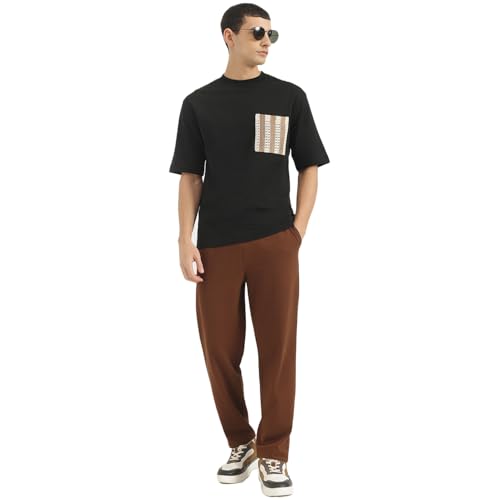 United Colors of Benetton Oversized Fit Round Neck Solid Tshirt (Size: XL)-25P3029J3008I100 Black