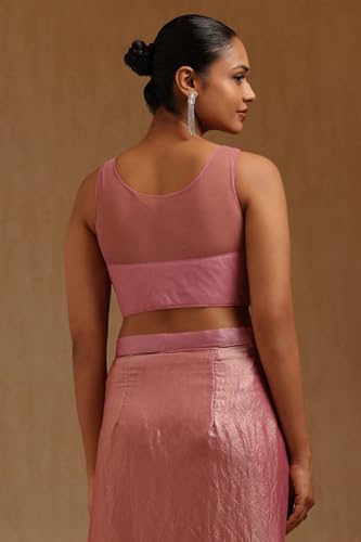 Soch Womens Blush Pink Organza Solid Ready To Wear Saree