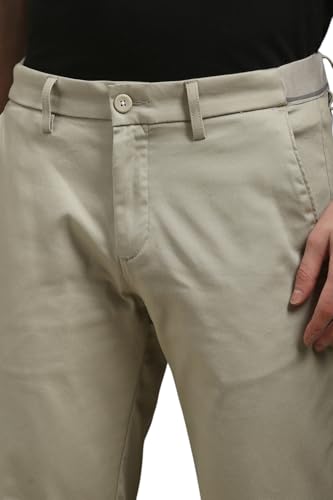 Men Beige Smart Fit Solid Flat Front Casual Trousers