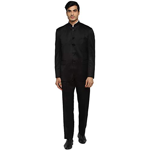 Royal Kurta Mens Polyviscose Bandhgala Formal Suit (46" Coat 40" Trouser, Black)