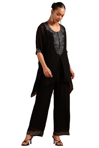 Soch Womens Black Georgette Embellished Kaftan Suit With Stone Work