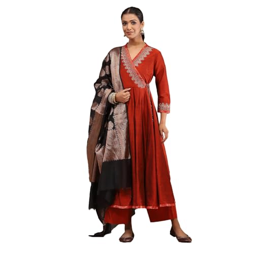 Biba Women's Polyester Blend Kurta Set (SKDASRTFES10130AW25RUST_Blue Rust