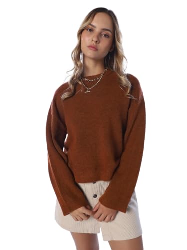 ONLY Women's Solid Regular Fit Brown Sweater