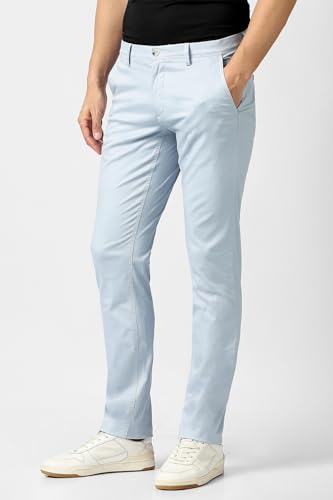 Men Light Blue Textured Trousers