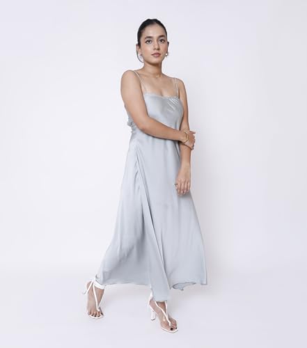 Sheux Solid Satin Backless Maxi Dress for Women & Girls – Luxe, Sultry & Timeless (L) | Ideal for Date Night Dress, Night Parties & Outing or Beach wear Pale Green