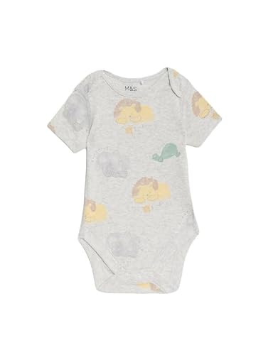 Marks & Spencer 3pk Pure Cotton Lion Bodysuits (0-3 Years) Grey Mix