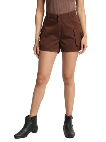 BENE KLEED Shorts for Women|Women Chocolate Brown High Rise Solid Cargo Shorts | 100% Cotton Trendy and Comfortable