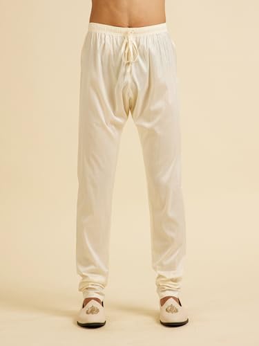 Manyavar Men's Satin Embroidered|Sequins Kurta Pyjama Set (Blue,XL)