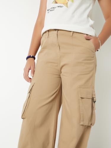 Max Girls Relaxed Fit Cargo Trousers (Brown_14-16 Y)