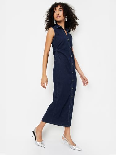 Max Women's Cotton Blend A-Line Midi Dress (GWEN1D_Dark Blue
