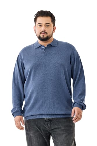 SNITCH Men Polo Plus Size Tshirt | Full Sleeve with Ribbed Cuffs | 100% Cotton Fabric | Solid Pattern & Minimalist Design | Casual Wear for Everyday Comfort | Blue