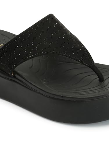 ELLE Women's Fashionable T-Strap Comfartable Sandals Colour-Black, Size-UK 3