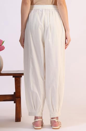W for Woman Solid Pure Cotton Gathered Salwar (Size: XL)-W63150-218090 Ecru