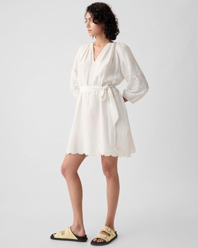 GAP Women's Cotton A-Line Above The Knee Casual Dress (442528436_offwhite_Off White