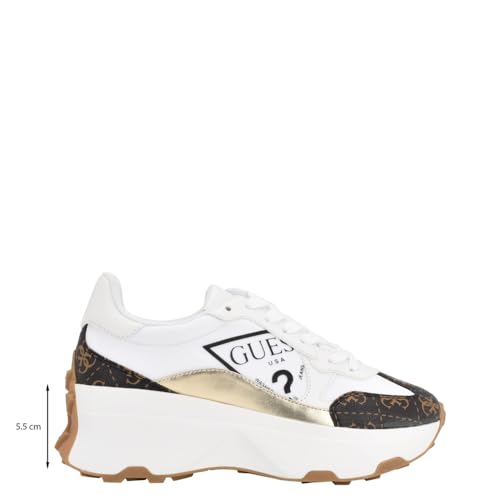 Guess Womens Calebb3Sneaker, White/Brown 145, 5 UK
