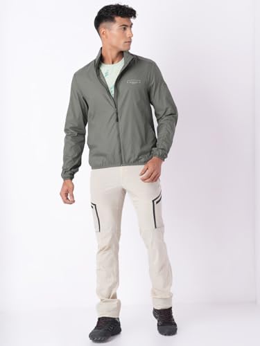 Wildcraft Men Sierra Solid Nylon Blend Collored Casual Wind Breaker Jacket, Full Sleeve - Regular fit, Olive Green, XXL