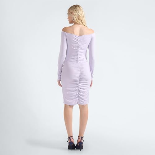 Tommy Hilfiger Viscose Purple Solid Off Shoulder Full Sleeve Women Off-Shoulder Gathering Dress (S)