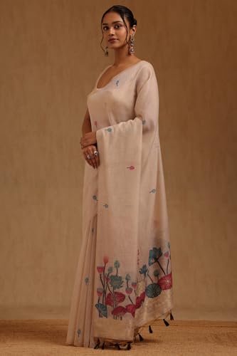 Soch Womens Beige Chanderi Woven Designs Saree
