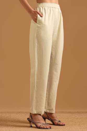 Soch Womens Cream Linen Digital Print Botanical Thread Work Salwar Suit