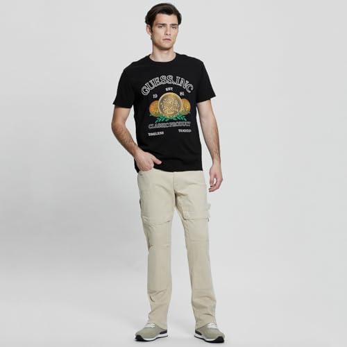 GUESS Black Pure Cotton Printed Round Neck T-Shirt