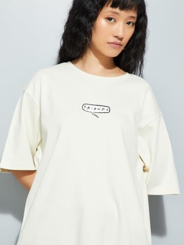 Max URB_N Women Oversized Friends Printed T-Shirt (Beige_XXL)