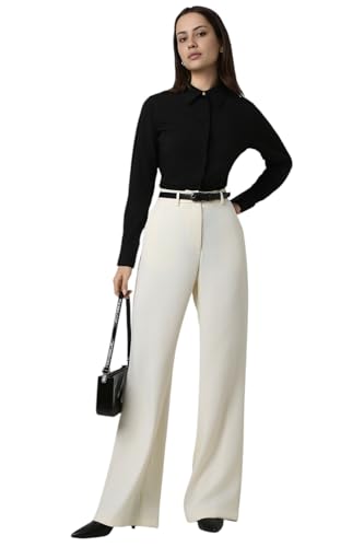 Women Beige Solid Party Regular Fit Trousers