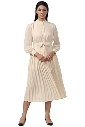 Van Heusen Women's Polyester Classic Below The Knee Dress (VWDRFRGPV35105_Cream_S)