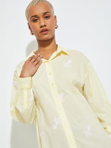 Max Alaya F x URB_N Women Embroidered Oversized Shirt(Yellow_M)