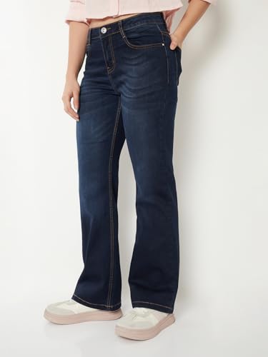 Max Women Whiskered Kick Flare Jeans (Blue_28)