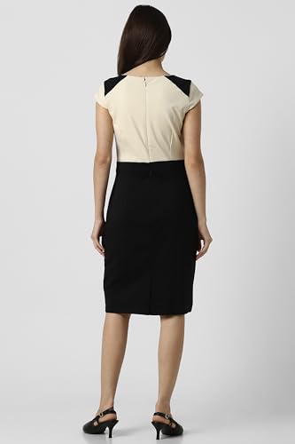 Van Heusen Women Cream Print Knee Length Formal Dress