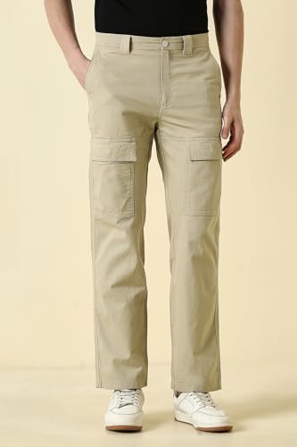 Men Beige Solid Casual Trousers