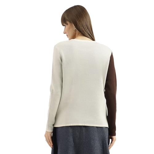United Colors of Benetton Round Neck Textured Floral Sweater (Size: XS)-25A1099W3M53I901 Beige