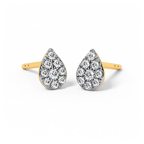 CaratLane 9 KT Yellow Gold Shimmering Pear Diamond Stud Earrings for Women