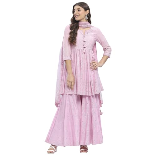 Biba Women's Pink Cotton Kalidar Kurta Sets_40