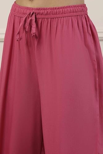 BIBA Women Pink Cotton Blend Straight Suit Set_32