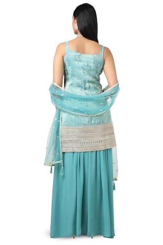 Soch Women Turquoise Blue Tissue Embroidered Suit Set with Sequins