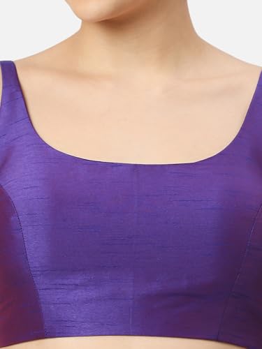 Biyu Women's Art Silk Solid Round Neck Sleeveless Readymade Saree Blouse (Purple, 34)