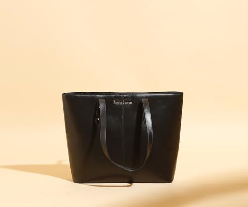 LOUIS STITCH Stylish Black Tote Bag for Women | Ladies Oversized Shopper Tote Handbag with Zipper for Travel, College | LDB-VF1005-TOTJB