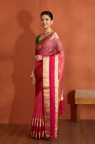 Taneira Light Pink Pure Silk Organza Banaras Cutwork Saree