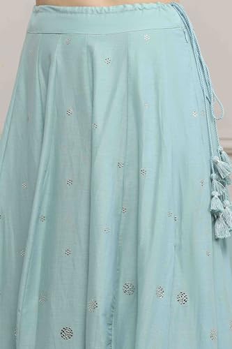 Biba Women Powder Blue Cotton Printed Lehenga Set_36