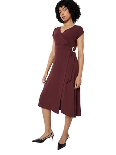 Max Women's Cotton Blend A-Line Below The Knee Dress (SR3514B_Maroon
